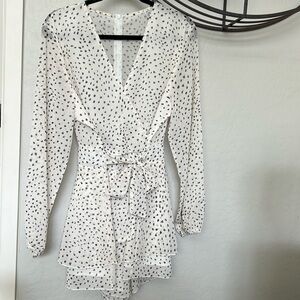 Beige with black dots sheer shorts/dress. XL but runs small.  Bottom has ruffle.